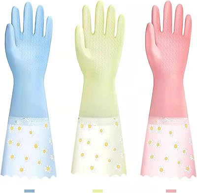 3 pairs of cleaning gloves, reusable waterproof rubber gloves, home kitchen tables at home, long bracelets.. DIAYTAR NIGERIA transforms dreams into deliveries with our affordable prices and reliable shipping.