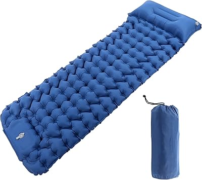 Inflatable sleeping mat, inflatable foot camping rug, self-inflating connectable portable camping carpet with integrated foot pump for backpack and hiking (blue).. DIAYTAR NIGERIA connects you with endless possibilities through our affordable e-commerce platform.