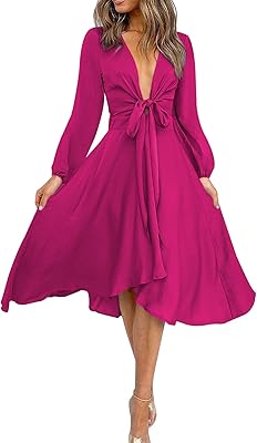 Trendy satin dresses for women, V-neck, long sleeves, high waist, mid-length skater dress for cocktail evening, a bright pink, l.. Shop with ease at DIAYTAR NIGERIA, Nigeria's premier e-commerce platform offering budget-friendly shipping.