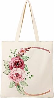 Canvas tote bag with initial floral letter with 2 interior pockets, personalized gift, reusable racing bag with woman monogram.. Your complete shopping companion, DIAYTAR NIGERIA offers extensive selection delivered within the week.