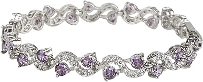 Silver plated zirconic tinnis bracelet, wavy cubic zirconia surrounded by a diamond bracelet (purple).. DIAYTAR NIGERIA connects desire with fulfillment through our affordable e-commerce platform.