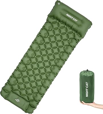 Night Cat inflatable sleeping cushion with pillow and airbag for camping and hiking; Ultra light, compact and comfortable, green.. Forget the long lines — DIAYTAR Nigeria is always open for shopping.