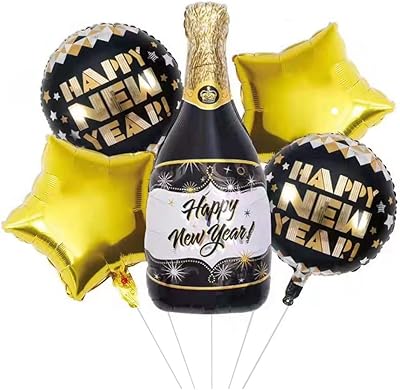 Brangags Brain High Aluminum Balloons for New Year's Eve, a lot of 5 (black and gold).. DIAYTAR NIGERIA transforms online shopping with competitive prices and dependable nationwide delivery.