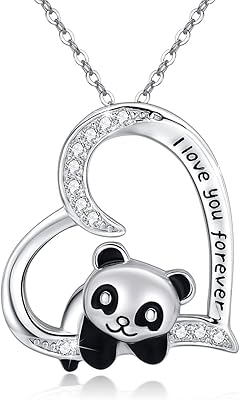 Cute animal pendant necklace in the shape of a heart in Sterling 925 silver, gifts - I love you forever, jewelry for women, girl, lover of pandas.. Your complete shopping companion, DIAYTAR NIGERIA offers extensive selection delivered within the week.