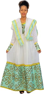 Ethiopian women's dress 2 green, orange and red l tall.. DIAYTAR NIGERIA: Where every Nigerian finds what they need at prices they can afford, delivered promptly.