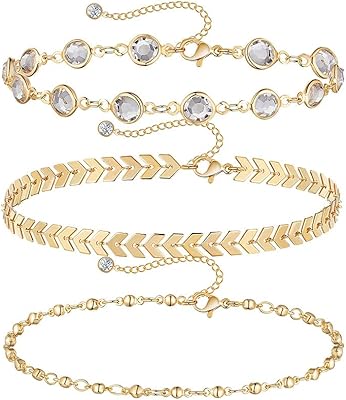 Ankle bracelet gold plated 14 carats for women, silver tennis ankle bracelet, pink quartz, cross pearl, zigzag snake, elegant trombone chain in cubic zirconia layers - 3 pieces.. DIAYTAR NIGERIA makes quality accessible to all with our affordable prices and quick delivery service.