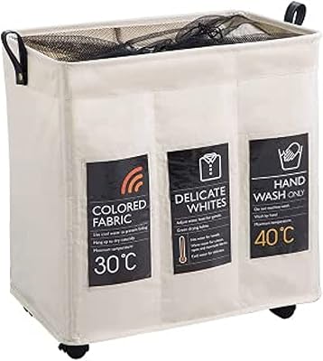 Linen basket 3 sections, 120 l clothes cart with lockable cards and wheel pockets, clothing organizer with handles and mesh cover for living room, storage basket for covers and toys.. DIAYTAR NIGERIA delivers affordability and convenience to your doorstep within 8 days of purchase.