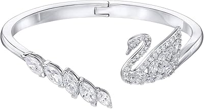 Real crystal bracelet of the Lac des Cygnes, white color, rhodium plated, size L - Luxury diamond accessory for women, crystal stone.. Your comprehensive marketplace awaits at DIAYTAR NIGERIA with affordable prices and reliable delivery times.