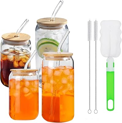 Tap 4 pieces drinking drinks with bamboo cover and glass straw, glass can be beetle in the shape of a 13.5 oz/17 oz beer can, ideal goblet for beer, tea, soda, iced coffee including 2 cleaning brushes (4 rooms, 500 ml x 2 + 400 ml *2).. Unlock access to a wide range of products with DIAYTAR NIGERIA's affordable e-commerce platform.
