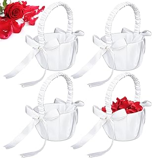 White flower baskets for girls for weddings, ivory flower baskets for girls, wedding party supplies, 13 x 20 cm (4 pieces).. Your one-click solution to affordable shopping, DIAYTAR NIGERIA delivers quality products nationwide.