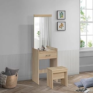 Home box oasis Cabinet 1 drawer with mirror and stool, dimensions 162 x 48.7 x 40 cm, brown/transparent.. From household needs to gadgets, DIAYTAR Nigeria has it all.