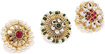 Zafiri Pearls Lot of 3 traditional gold -plated metal rings for women (ZPFK8732), Pierre.. DIAYTAR NIGERIA: Where online shopping becomes effortless with budget-friendly nationwide delivery.