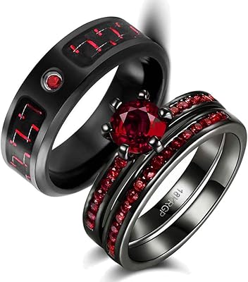 Set of wedding rings Two rings for couples matching rings for women two black gold filled red CZ engagement ring wedding rings men's wedding rings stainless steel ring.. Shop for everything you need at DIAYTAR NIGERIA, with budget-friendly prices and quick delivery.