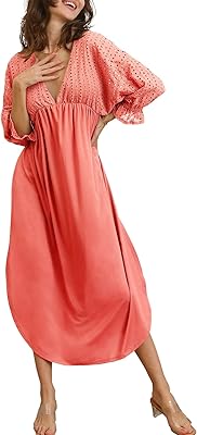Deep V -neck lace dress for women, 3/4 sleeves, relaxed and ample trapezoid dress.. DIAYTAR NIGERIA: Where affordability meets variety, with thousands of products delivered in less than 8 days.
