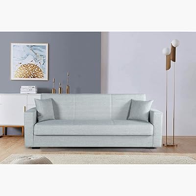 Home Box Minsk Large Sofa Bed with storage space and 2 cushions, dimensions 80 x 87 x 212 cm, light gray.. Experience the convenience of boundless shopping with DIAYTAR NIGERIA's affordable platform and quick shipping.