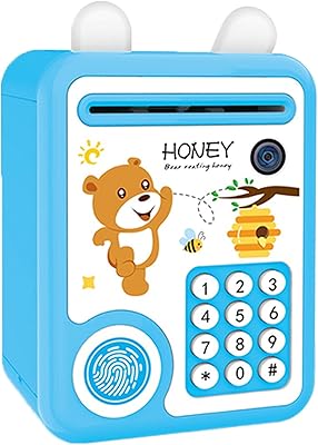 Little story - Pretty piggy bank with locking by fingerprint and music - blue bear.. DIAYTAR NIGERIA: Where shopping meets satisfaction with affordable prices and delivery within 8 days.