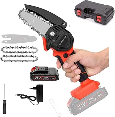 Mini wireless electric chainsaw 4 "with 21 V rechargeable battery, electric cutting tool with a hand for the cut of the tree branches, the cutting of the wood and the gardening.. DIAYTAR NIGERIA transforms online retail with our affordable platform and dependable shipping service.