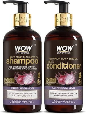 Wow Skin Science Ensemble Shampoo and Post-Shampoo with onion oil with extract of red seed oil, black seed oil and Provitamin B5 (Shampoo + Post-Shampoo), 600 ml, 10.14 FL OZ (2 2).. Your complete shopping solution, DIAYTAR NIGERIA offers extensive choice with competitive prices and delivery.