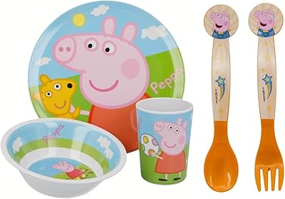 Table service in colorful melamine 5 pieces peppa, george and pig without BPA - plate, bowl, cup, spoon and fork for children.. Enjoy deals you can’t resist and delivery you can trust — DIAYTAR Nigeria.
