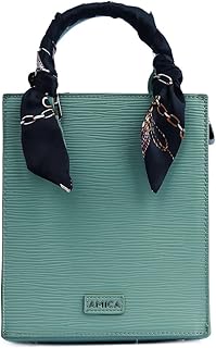 Amika Diana Small twisted scarf in braided leather for women of green color with upper handle.. Your comprehensive marketplace awaits at DIAYTAR NIGERIA with affordable prices and reliable delivery times.
