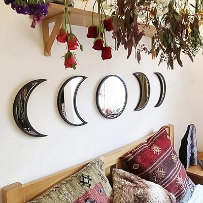 Set of 5 -piece SLETH mirrors with moon phases, Nordic natural wall decoration, Bohemian decorative moon mirror for bedroom bedroom, false acrylic mirror (black).. DIAYTAR NIGERIA bridges the gap between desire and affordability with nationwide delivery in under 8 days.
