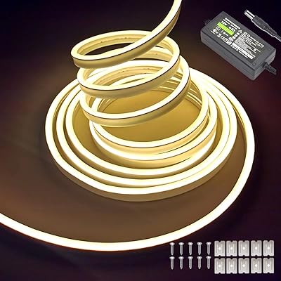 Warm white neon 16.4 feet/5 m, light strip flexible neon and waterproof 12 V for bedroom and outdoor decoration [with adapter sector] (warm white).. DIAYTAR NIGERIA: Where shopping is easy, prices are low, and delivery is just days away.