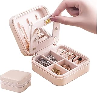 Small travel jewelry box for women girls, small jewelry box with mirror, portable travel jewelry box, small organizer, storage box for necklaces, rings, bracelets, earrings, gifts.. DIAYTAR NIGERIA transforms dreams into deliveries with our affordable prices and 5-8 day shipping.
