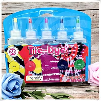 Set of 5 colors Tie Dye | Large bottles of tincture for fabrics, available in yellow, red, purple, green and blue, 120 ml with glove straps and user manual, use up to 30 times, is suitable for children's and adult clothes.. Find more for less — only on DIAYTAR Nigeria.