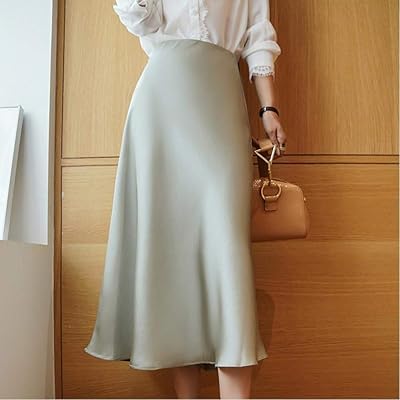 Summer Summer Silk Skirt for Women, Korean version, British style, satin, for office, simple, pure color, long elegant skirt for women.. Quality and convenience delivered — shop DIAYTAR Nigeria now.
