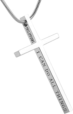 Hzman Philippians 4:13 Cross pendant with biblical verse in stainless steel, stainless steel, no.. DIAYTAR NIGERIA: Your trusted partner for affordable online shopping with reliable delivery timeframes.
