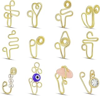 12 pieces earrings in African nose nose, nose rings to clip for women, set of earrings nose nose packed gold 14 carats, stone evil eye, crystal, cuffs in pearls, false nose cuffs for women girls, gold, 0.. Affordable online shopping is just a click away with DIAYTAR Nigeria.