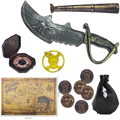 Set of children's pirate costumes, 12 parts of pirate accessories, classic simulation toys including a treasure chest, a pirate compass and a pirate card for the Halloween cosplay party, black.. Discover why thousands choose DIAYTAR NIGERIA for affordable products delivered in less than a week.