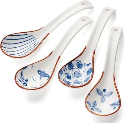 Chinese tablespoons together of 4 Korean porcelain spoons for cereals, kitchen, ramen, wonton, dumplings and miso, washable in the dishwasher.. DIAYTAR NIGERIA delivers value, variety, and convenience with our nationwide 5-8 day shipping.