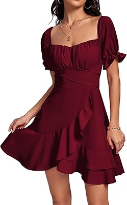 Short wallet dress for women, square collar, bare shoulders, short sleeves, loose trapezoid dress.. DIAYTAR NIGERIA: Where every shopping need is met with affordable prices and timely delivery.