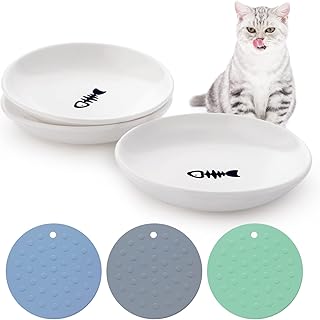 Cat ceramic food bowls: 3 bowls of damp food for cats, straw cat bowls, flat bowls for kittens with bowl carpet.. DIAYTAR NIGERIA: Connecting Nigerians with affordable products delivered promptly nationwide.
