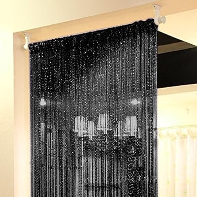 TOPEXDIALS Door Curtain with rare silver fringes, window curtain for part separation, nice ribbon with festivals for festivals and events (lot of 2, black).. Shop smart with DIAYTAR NIGERIA, offering a vast product range delivered to your doorstep within a week.