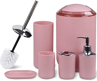 Set of bathroom accessories Serpure 6 rooms comprising a soap dispenser, a toothbrush, a toothbrush goblet and a counter for counter and new home decoration (pink).. DIAYTAR NIGERIA puts thousands of products at your fingertips with affordable prices and delivery within a week.