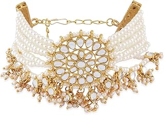 Kundan gold bracelet and woman pearls by Zaveri Pearls - ZPFK9167 (gold), Kundan and pearls model.. DIAYTAR NIGERIA combines affordability, variety, and convenience with nationwide delivery services.