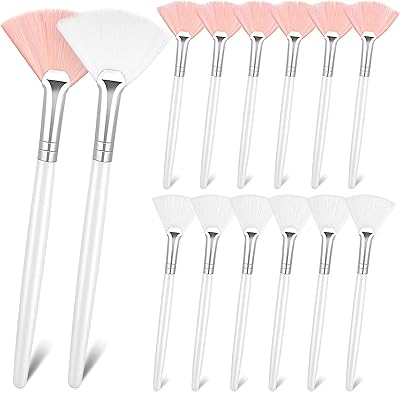 14 pieces brushes in fan brush applicator for the face brush in soft fan for cosmetic makeup applicator tools application of clay cream (pink + white).. DIAYTAR NIGERIA: Redefining online shopping with unbeatable prices and consistent delivery times.