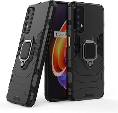 Realme7 compatible shell, bumper with metal ring (works with car magnetic support) Robust double layer shell for Oppo realme 7 (black).. Discover unbeatable variety on DIAYTAR Nigeria — shop today, delivered this week.
