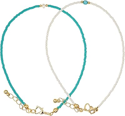 Set of multicolored gold -plated ankle bracelets for women - EE3419ftws, s, pearls, pearls and turquoise.. DIAYTAR NIGERIA combines the largest product selection with affordable prices and reliable delivery.