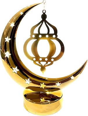 LED table lamp in the shape of a gilded metal crescent Monsi to hang, moon motif, star and ramadan for Ramadan Kareem and Eid Moubarak, adapted to Muslim gifts.. Shop smart, shop DIAYTAR - Nigeria's most affordable e-commerce platform with nationwide delivery.