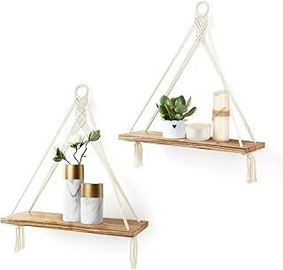 Set of 2 macrame suspended shelves, bohemian wall decoration, rustic wooden floating storage shelf for bedroom, bathroom, living room, children's dormitory, dormitory.. DIAYTAR NIGERIA: Redefining e-commerce with affordable prices and reliable nationwide shipping.