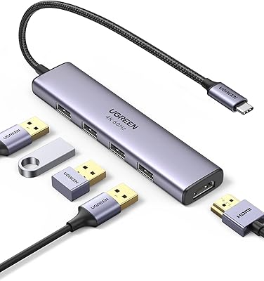 Ugreen HUB USB C 5 in 1, HDMI 4K 60Hz Multiport adapter to USB C with 4 USB 3.0 Type C to HDMI compatible with MacBook Pro/Air, Samsung S22/S23 Ultra, Huawei Matebook, iPad Pro/Air 5.. Everything you need is on DIAYTAR Nigeria — just a click away.