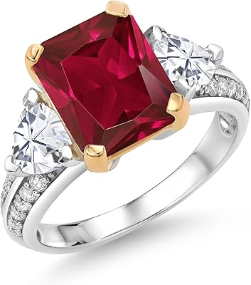 3 stones at 3 stones in Sterling 925 and 10 carat sterling silver with Ruby Red -created ruby ​​and White Moissanite for women (4.93 carats in total, 10 x 8 mm octagonal cut, available in sizes 5, 6, 7, 8).. Shop across categories at DIAYTAR NIGERIA with the confidence of affordable prices and delivery within 8 days.