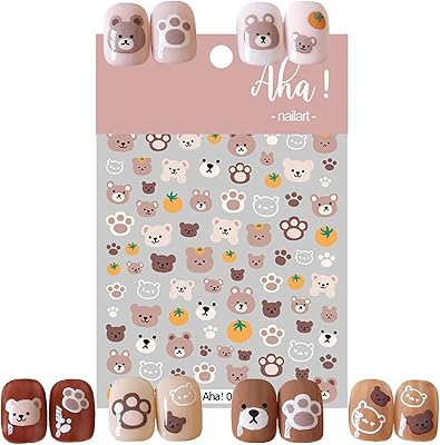 Children's nail art stickers, pack of 4 stickers stickers for fake nails with 3D bear pattern, to press for nail art diy for girls and women.. DIAYTAR NIGERIA: Your affordable gateway to thousands of products shipped nationwide within the week.