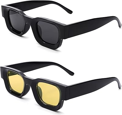 Thick rectangular sunglasses for women and men, sunglasses with thick retro squares, UV400 protection from the 90s.. DIAYTAR Nigeria: Shopping that fits your budget and your schedule.