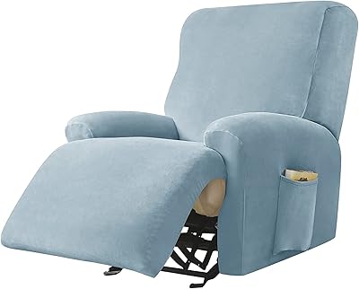 4 pieces of velvet rocking chair covers for leather and fabric | Chair covers with lounge rocking with side pocket, suitable for a 23 to 35 -inch seat width (stone blue color).. Experience the power of choice with DIAYTAR NIGERIA's extensive catalog and reliable delivery service.
