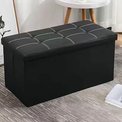 C & C Home Foldable Ottoman Storage Bank with cover, Large Eye Leather Storage box with lid, black, 76 x 38 x 38 cm.. Experience shopping without compromise at DIAYTAR NIGERIA, with vast selection and quick delivery.