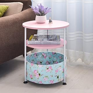 Appoint table folding auxiliary table in round metal with sofa fabric basket.. DIAYTAR Nigeria: Where affordability meets fast and reliable e-commerce service.